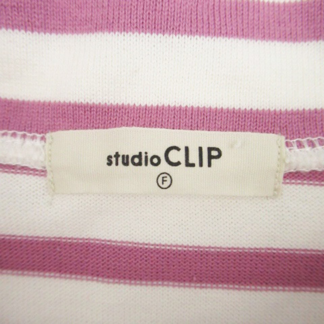 STUDIO CLIP(スタディオクリップ)のスタディオクリップ カットソー クルーネック ボーダー柄 F オフホワイト 紫 レディースのトップス(カットソー(長袖/七分))の商品写真