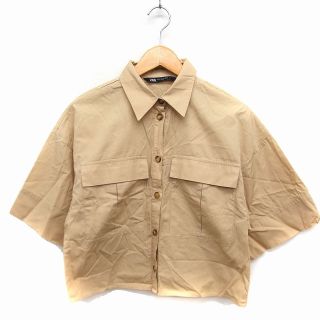 ザラ(ZARA)のザラ ZARA ワイド シャツ ブラウス 五分袖 無地 コットン 綿 ベージュ(その他)