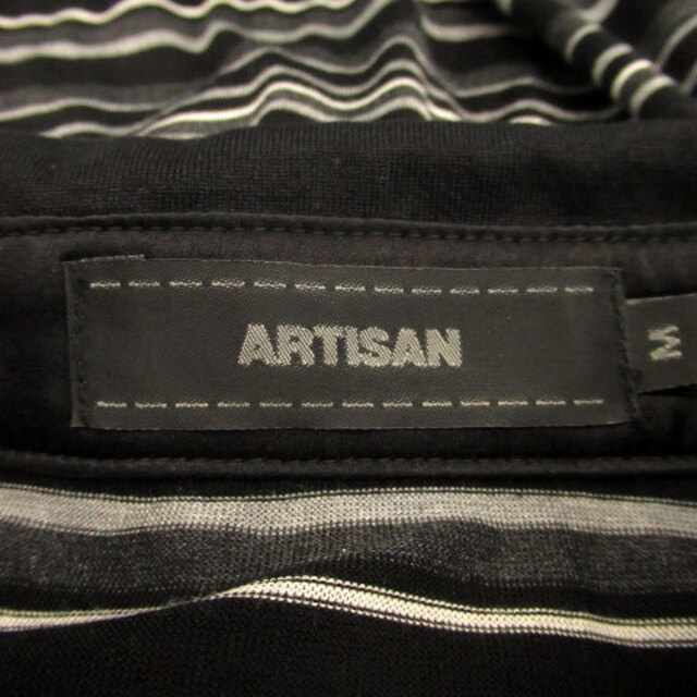 ARTISAN(アルティザン)のアルチザン シャツ カットソー 半袖 ポロカラー ボーダー柄 M ブラック 黒 レディースのトップス(シャツ/ブラウス(半袖/袖なし))の商品写真