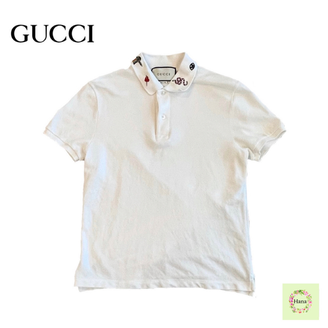 Gucci(グッチ)のGUCCI グッチ スネークエンブロイダリー ポロシャツ 半袖 ホワイト メンズのトップス(ポロシャツ)の商品写真