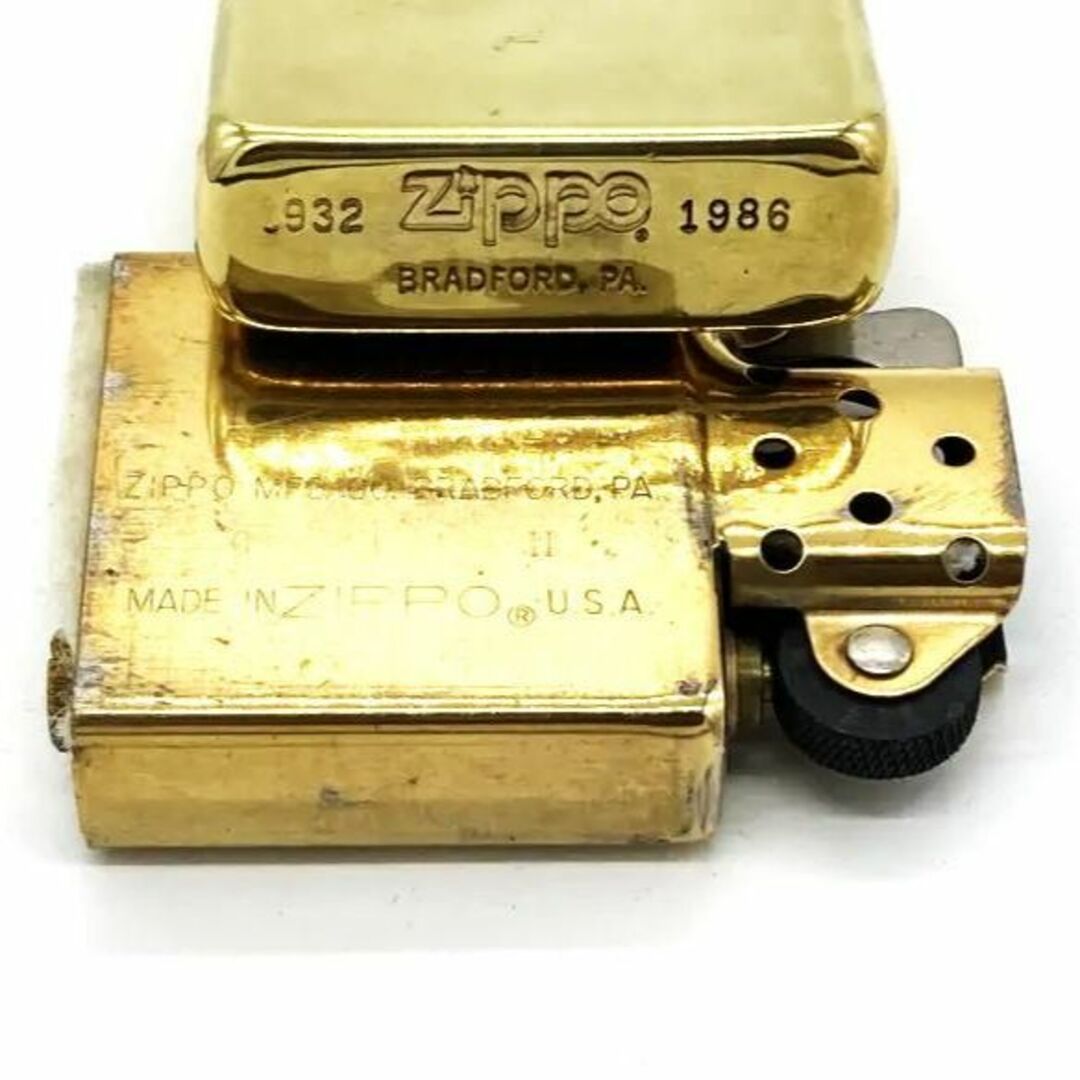 ZIPPO(ジッポー)の1986年製ZIPPOビンテージ ダブルイヤー刻印 ソリッドブラス メンズのファッション小物(タバコグッズ)の商品写真
