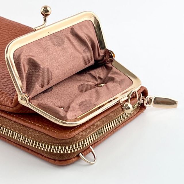 【新品】スマホショルダー・ポーチ バッグ 財布 斜め掛け 2WAY ブラウン レディースのバッグ(ショルダーバッグ)の商品写真