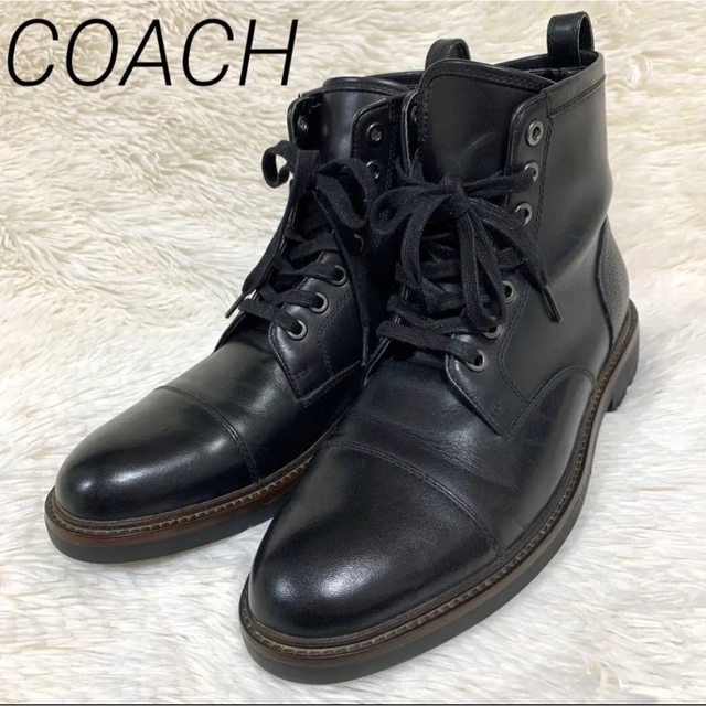 【極美品】COACH 本革 レースアップ ブーツ ブラック