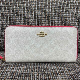 コーチ(COACH)のショプバ・箱付き　814   コーチ　長財布　ホワイト×ピンク(財布)