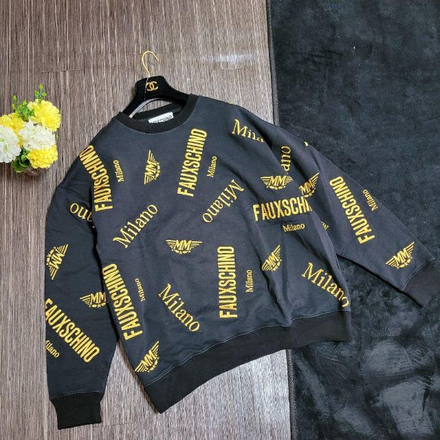 極美品 モスキーノ MOSCHINO MILANO プリント スウェット パーカ