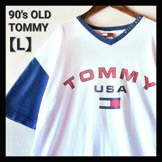 TOMMY HILFIGER - 古着★90's USA製 オールド トミーヒルフィガー ビッグロゴ 白Tシャツ