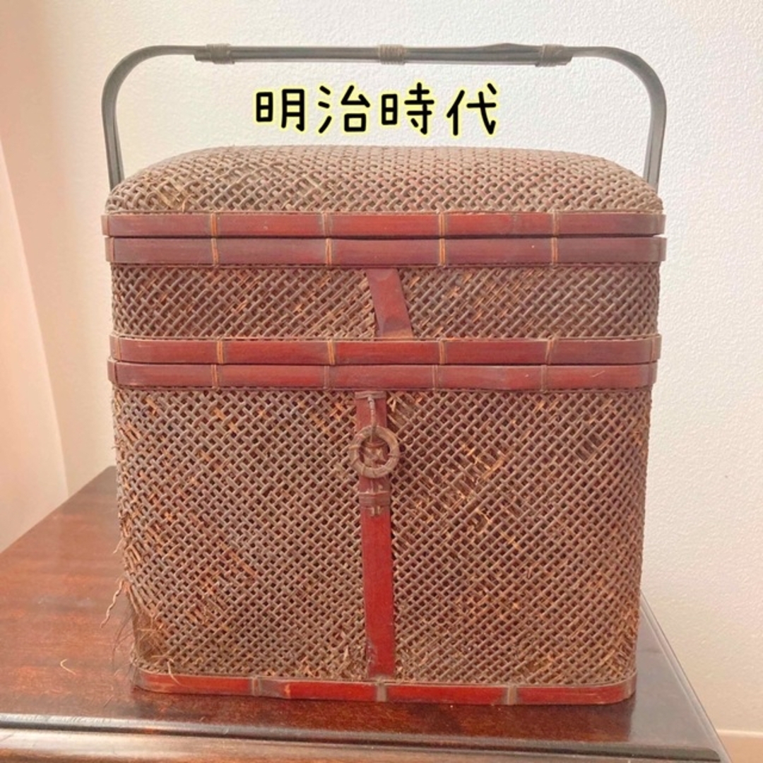 美術品/アンティーク【珍品】煎茶道具　堤藍　茶籠　竹籠　バスケット　骨董品     1客　明治時代