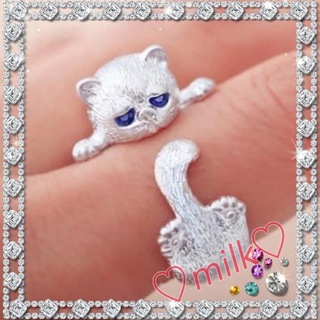 【可愛い】猫 リング ふて猫 シルバー ブルーアイ キャット 指輪 ねこ cat(リング(指輪))