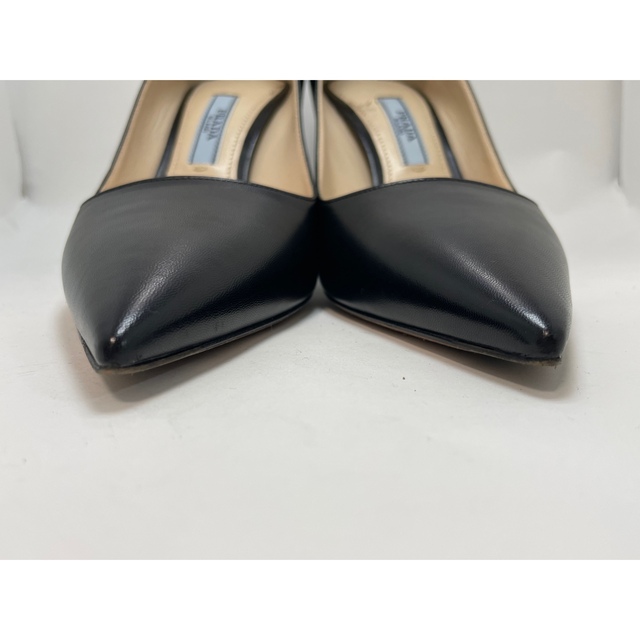 美品】PRADA 高級レザーパンプス ポインテッドトゥ 黒 ブラック 【50