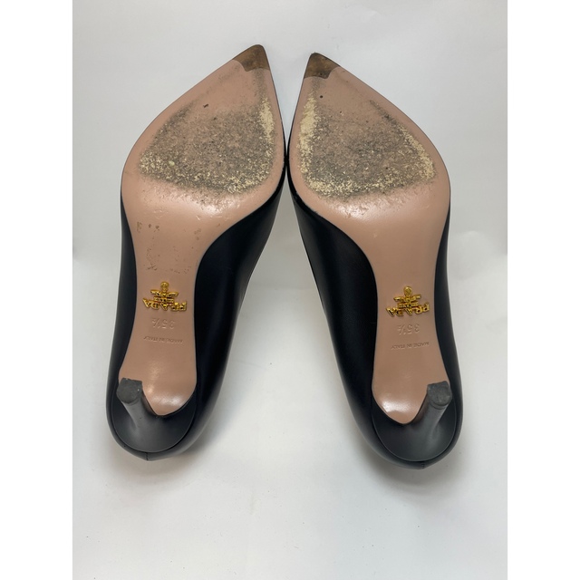 美品】PRADA 高級レザーパンプス ポインテッドトゥ 黒 ブラック 【50