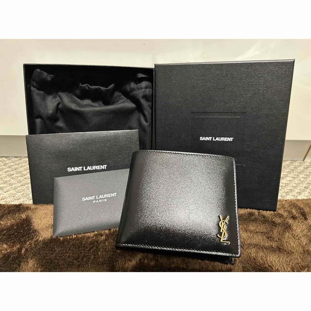 美品✨サンローラン 折り財布 タイニーモノグラム カサンドラ レザー ブラック