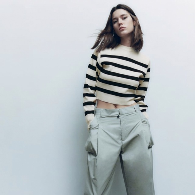 ZARA - ZARA 今季 ストライプ ニット クロップドセーター ZARA - ZARA 今季 ストライプ ニット クロップドセーター