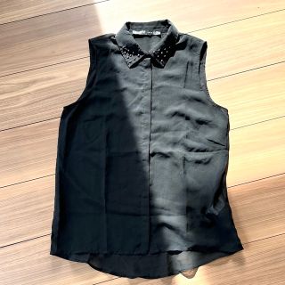 ザラ(ZARA)のZARAノースリーブシャツ ノースリーブブラウス　シアーシャツS black(シャツ/ブラウス(半袖/袖なし))