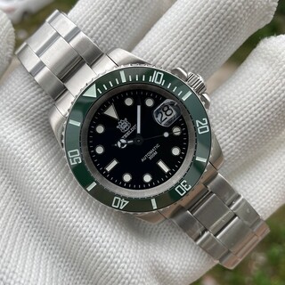 新品 自動巻 オマージュウォッチ 緑&黒 セイコーNH35 メンズ腕時計 機械式