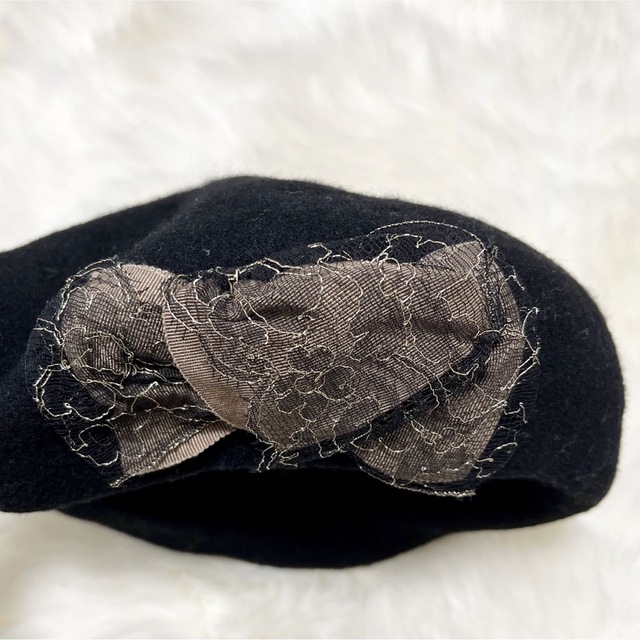 MOONBAT(ムーンバット)のリボン　レース　ベレー帽　帽子　ウール　カシラ ザラ　ランバンオンブルー　GU レディースの帽子(ハンチング/ベレー帽)の商品写真