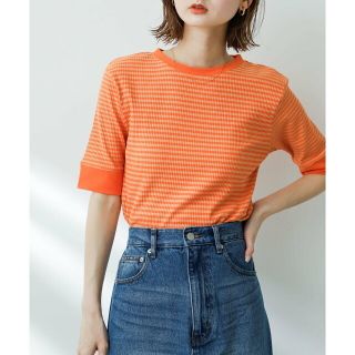 センスオブプレイスバイアーバンリサーチ(SENSE OF PLACE by URBAN RESEARCH)の【ORANGE】クルーネックリンガーボーダーTシャツ(5分袖)(カットソー(長袖/七分))