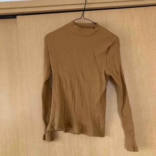 ユニクロ(UNIQLO)のレディース　ハイネックカットソー黄土色　L ユニクロ(カットソー(長袖/七分))