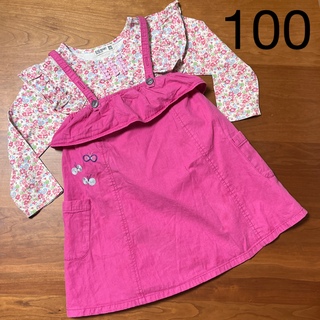 ラグマート(RAG MART)のピンク　花柄　長袖カットソー　スカート　100センチ　セット(Tシャツ/カットソー)