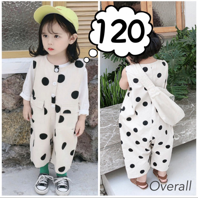 キッズ ドット オーバーオール 120 女の子 春服 夏服 パンツ 韓国 子供