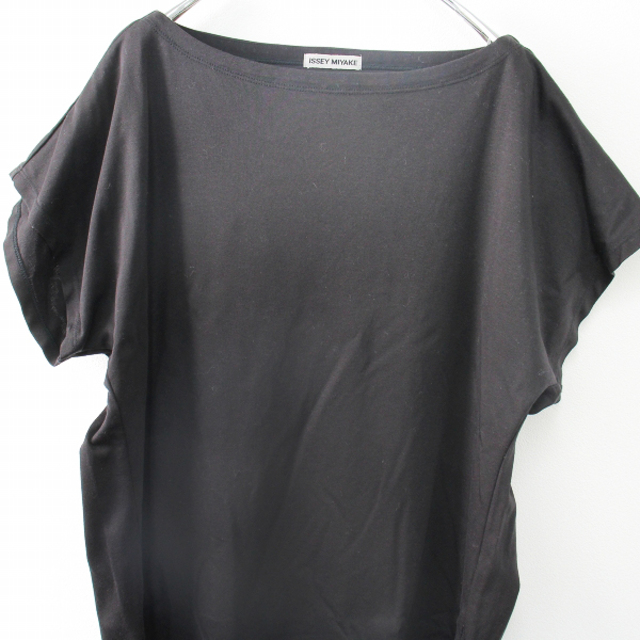 ISSEY MIYAKE イッセイミヤケ ストレッチドルマンカットソー M/ブラック Tシャツ ボートネック スリット【2400013264570】