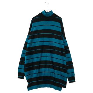 バレンシアガ(Balenciaga)のBALENCIAGA バレンシアガ 19SS ベロア ニット ボーダー タートルネック オーバーサイズ ブルー/ブラック 570770(ニット/セーター)