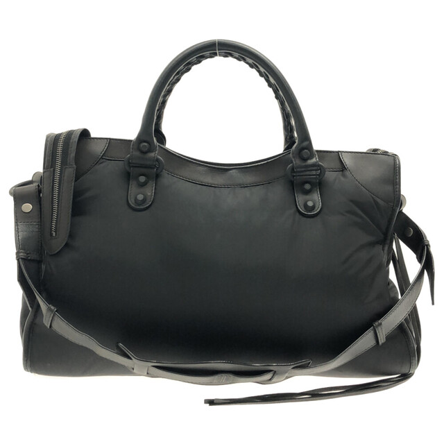 BALENCIAGA バレンシアガ THE CITY NYLON/LEATHER BLACK 115748 1000 G 002123 ザシティ ナイロンレザー切替2WAYハンドバッグ ミラー付き中綿入りハンドバッグ ブラック レディース