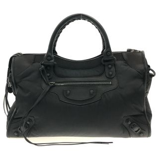 BALENCIAGA バレンシアガ THE CITY NYLON/LEATHER BLACK 115748 1000 G 002123 ザシティ ナイロンレザー切替2WAYハンドバッグ ミラー付き中綿入りハンドバッグ ブラック レディース