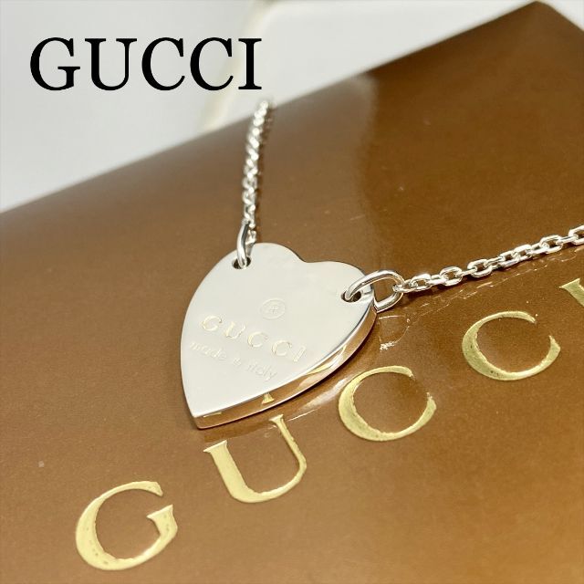 新品仕上 グッチ GUCCI ハート ロゴ プレート ネックレス シルバー