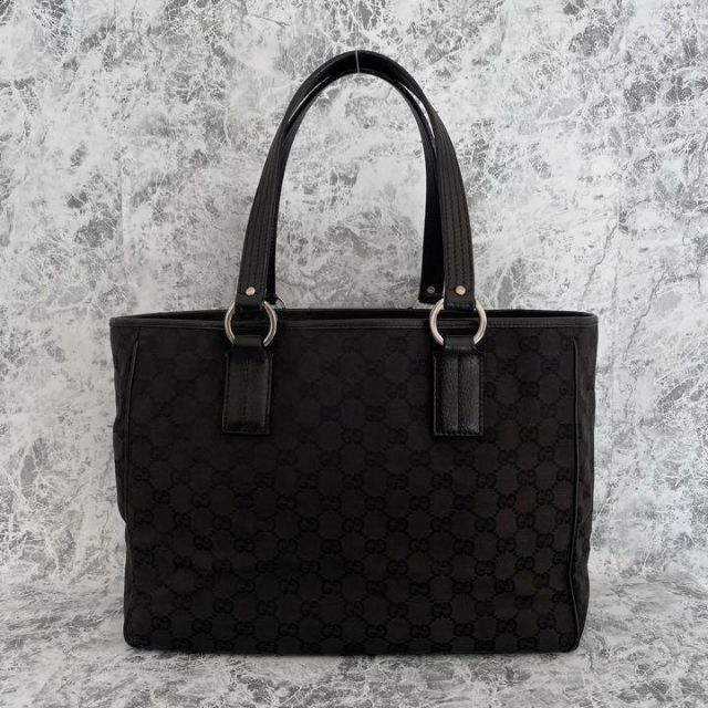 美品 GUCCI グッチ トートバッグ GG柄 キャンバス レザー ブラック