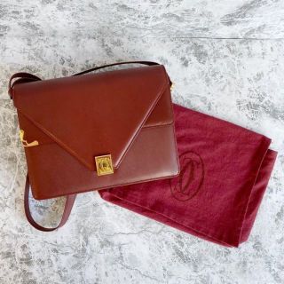 カルティエ(Cartier)の極美品 カルティエ ショルダーバッグ 袋付 レザー ゴールド 金具 レッド(ショルダーバッグ)