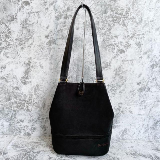 極美品 バーバリーBurberry トートバッグ レザー スエード ブラック-