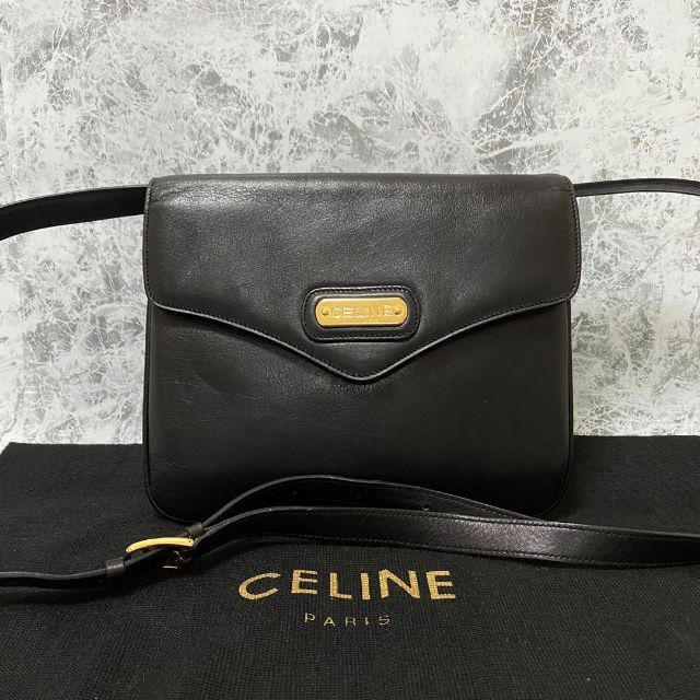 セリーヌ CELINE ショルダーバッグ レザー ブラック ゴールド金具