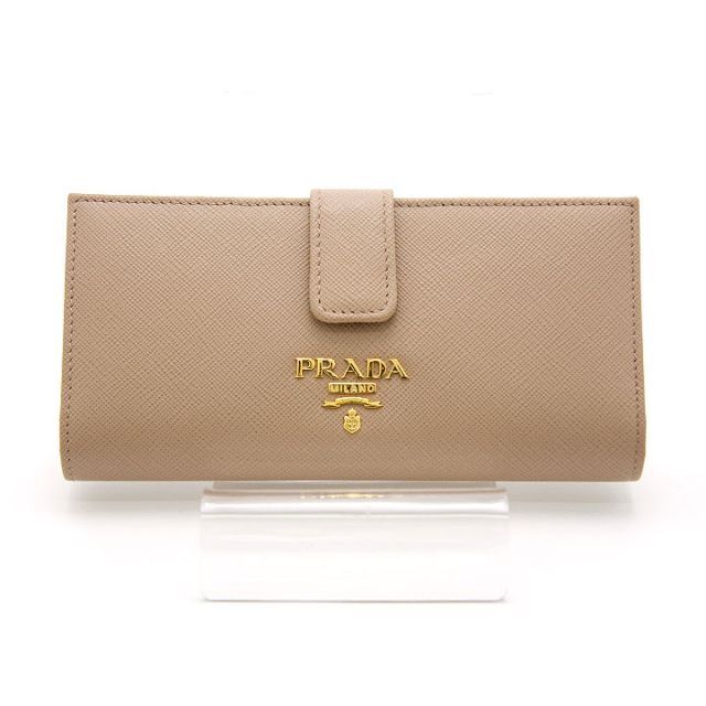 美品 プラダ 長財布 サフィアーノ マルチカラー 1MV025 ピンクベージュ