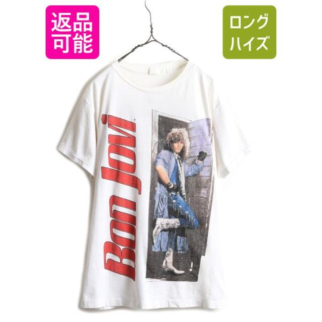 80s ボンジョヴィ ツアー プリント Tシャツ 半袖 Tシャツ L 白 バンドトップス