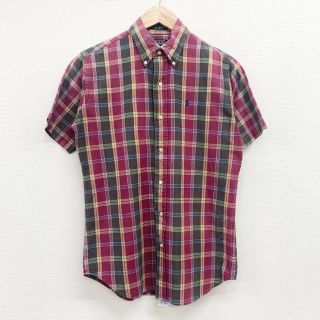 ラルフローレン(Ralph Lauren)のUS古着 ポロ ラルフローレン Polo by Ralph Lauren ボタンダウンシャツ 半袖 タータンチェック柄 ロゴ ワンポイント ポニー刺繍 サイズ：Boy's L エンジ×オリーブ×イエロー系【中古】(シャツ)