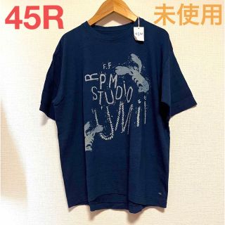 未使用タグ付き　45R プリントTシャツ　インディゴ