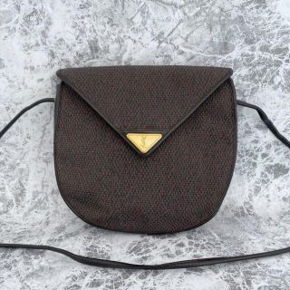 イヴサンローラン(Yves Saint Laurent)の美品 イヴサンローラン ショルダーバッグ 三角ゴールドプレート ヴィンテージ(ショルダーバッグ)