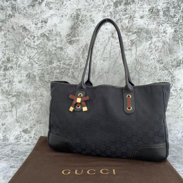 グッチ トートバッグ シェリーライン リボン GG柄 キャンバス ブラックグッチGUCCIシリアル番号