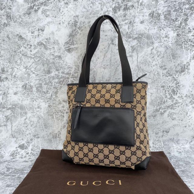 美品 グッチ トートバッグ ショルダーバッグ GGキャンバス ブラック レザー | フリマアプリ ラクマ