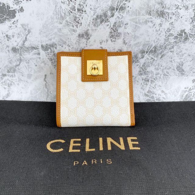 CELINE セリーヌ 二つ折り財布 ミニ トリオンフ レザー ホワイト - 財布