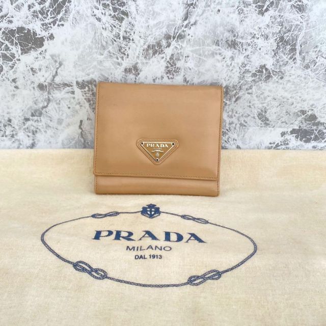 美品 PRADA プラダ 三つ折り財布 財布 レザー ベージュ