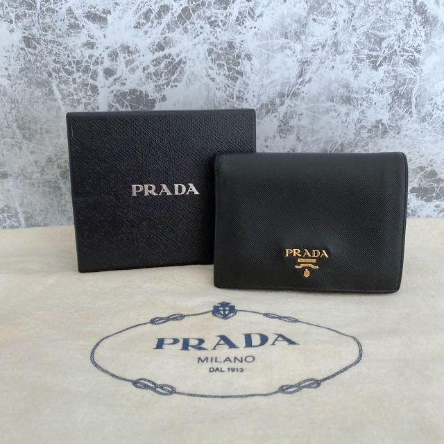 PRADA - PRADA プラダ 二つ折り財布 財布 ブラック サフィアーノ