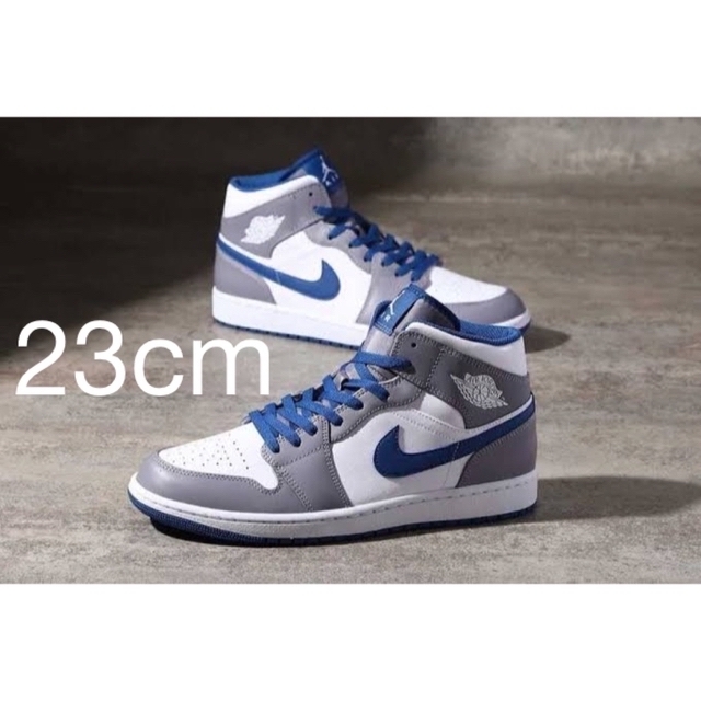 NIKE(ナイキ)の23cm【新品】NIKE GS AIR JORDAN1 MID　グレー　ブルー レディースの靴/シューズ(スニーカー)の商品写真