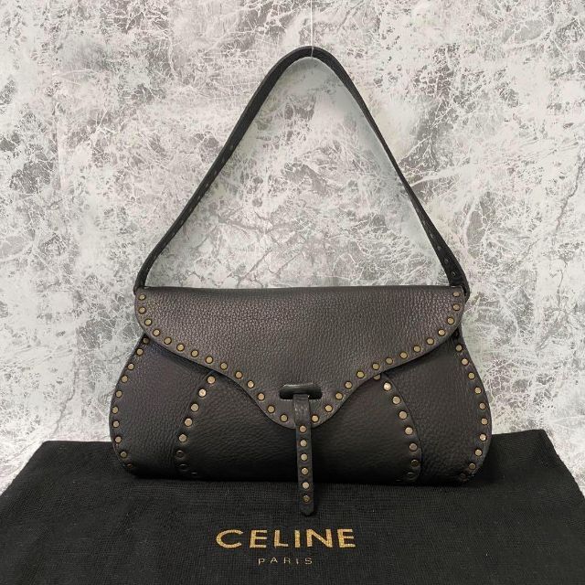 美品 セリーヌ CELINE スタッズ ワンショルダーバッグ ブラック レザー ...