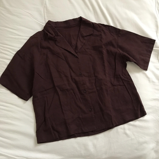 ジーユー(GU)のGU リネンブレンドオープンカラーシャツ(半袖)GN(シャツ/ブラウス(半袖/袖なし))