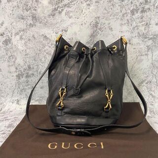 グッチ(Gucci)のGUCCI ショルダーバッグ 巾着 レザー ブラック ゴールド金具(ショルダーバッグ)