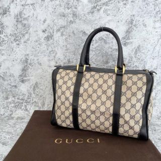 グッチ(Gucci)のGUCCI グッチ GGキャンバス ボストンバッグ ネイビー レザー(ボストンバッグ)