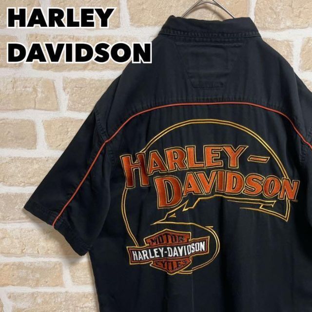 HARLEY DAVIDSON ハーレーダビッドソン シャツ 半袖 黒 刺繍ロゴ