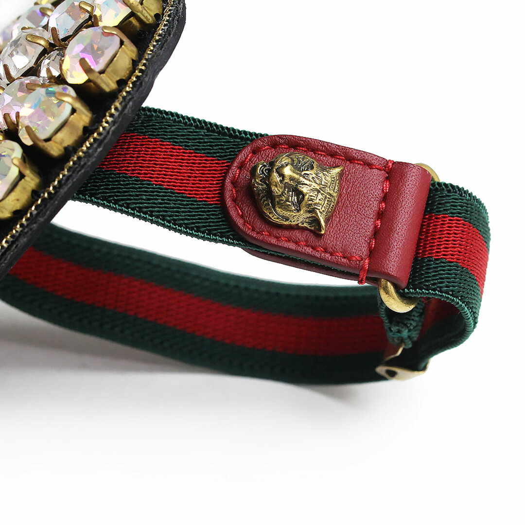 Gucci(グッチ)のグッチ ピアスドハート ビジュー シェリーライン キャット ブレスレット クリスタル ウェブグログラン グリーン レッド 緑 赤 493011 GUCCI（新品・未使用品） レディースのアクセサリー(ブレスレット/バングル)の商品写真