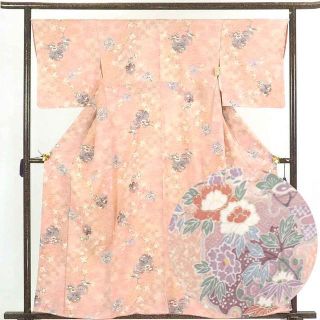 小紋 身丈168cm 裄66cm 前幅26cm 後幅31cm 袖丈48cm 正絹(シルク) レディース 袷仕立 秋冬春用 紺地 裄Mサイズ トールサイズ 美品 リサイクル リユース